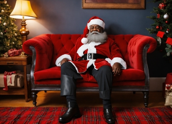 Christmas Tree, Furniture, Beard, Lap, Comfort, Tartan