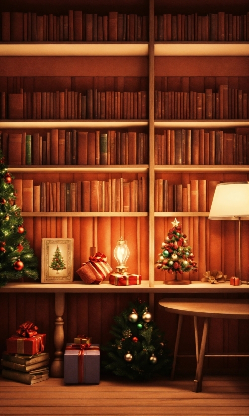 Christmas Tree, Furniture, Bookcase, Light, Shelf, Lighting