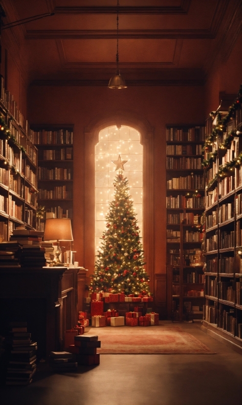 Christmas Tree, Furniture, Bookcase, Wood, Interior Design, Building