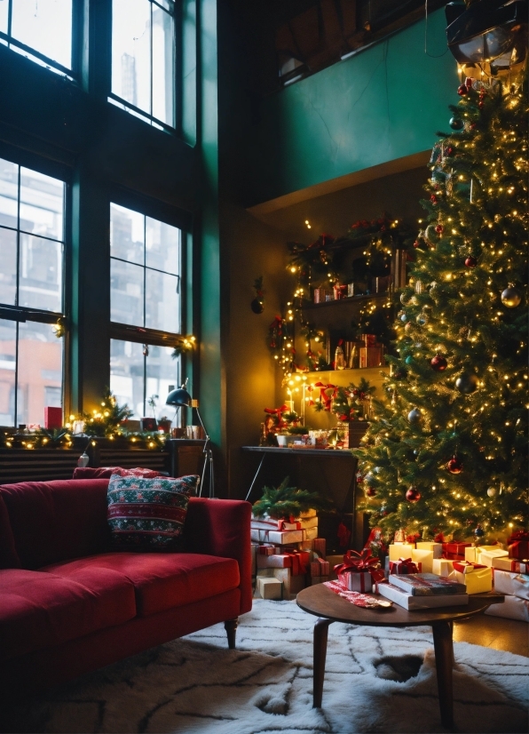 Christmas Tree, Furniture, Building, Plant, Couch, Interior Design