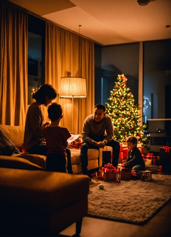 Christmas Tree, Furniture, Christmas Ornament, Architecture, Interior Design, Curtain