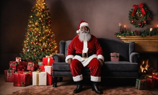 Christmas Tree, Furniture, Christmas Ornament, Light, Human Body, Beard