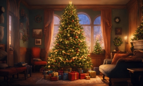 Christmas Tree, Furniture, Christmas Ornament, Plant, Leaf, Branch