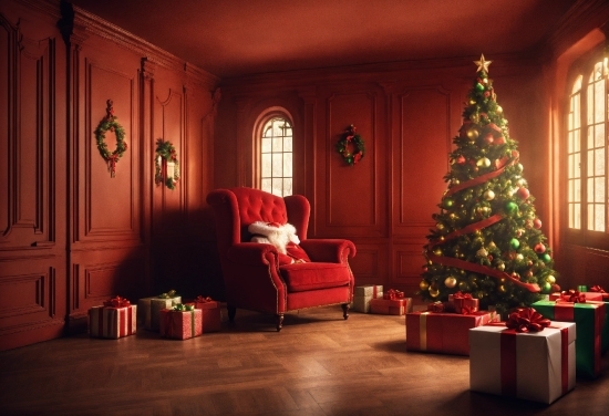 Christmas Tree, Furniture, Couch, Light, Window, Lighting
