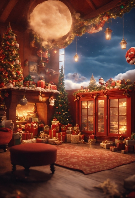 Christmas Tree, Furniture, Decoration, Building, Light, Window