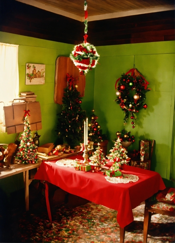 Christmas Tree, Furniture, Decoration, Christmas Ornament, Green, Table