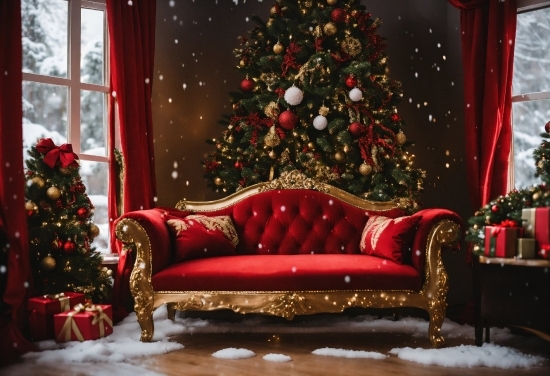 Christmas Tree, Furniture, Decoration, Christmas Ornament, Interior Design, Couch