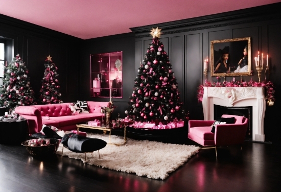 Christmas Tree, Furniture, Decoration, Christmas Ornament, White, Black