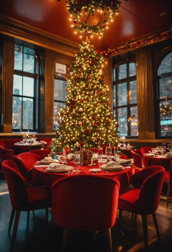 Christmas Tree, Furniture, Decoration, Table, Window, Christmas Ornament