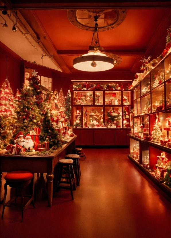 Christmas Tree, Furniture, Light, Shelf, Lighting, Interior Design
