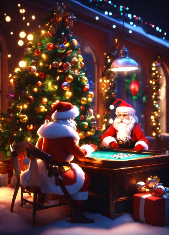 Christmas Tree, Furniture, Light, Table, Window, Chair