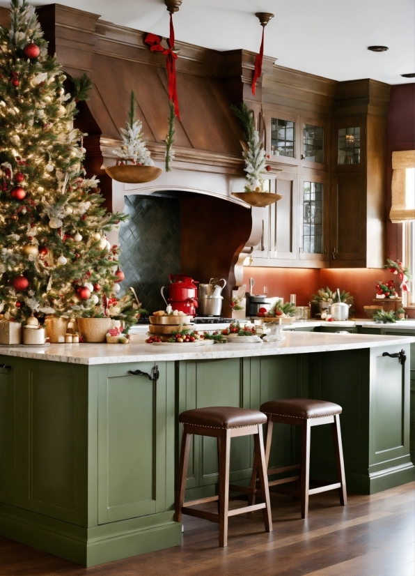 Christmas Tree, Furniture, Plant, Table, Countertop, Wood