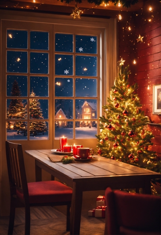 Christmas Tree, Furniture, Property, Christmas Ornament, Table, Plant