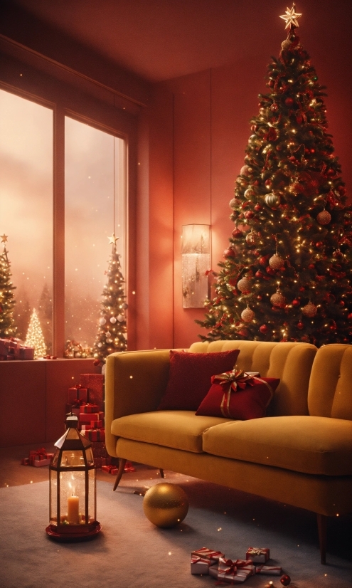 Christmas Tree, Furniture, Property, Couch, Light, Christmas Ornament