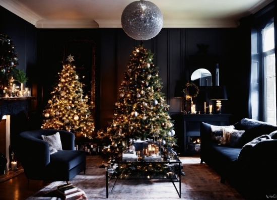 Christmas Tree, Furniture, Property, Couch, Light, Window