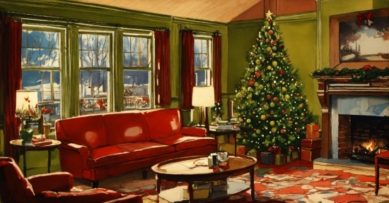 Christmas Tree, Furniture, Property, Couch, Table, Interior Design