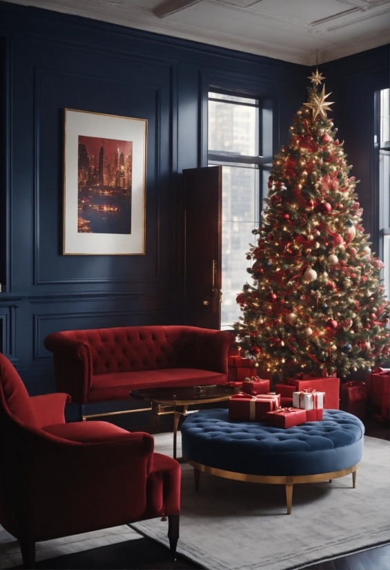 Christmas Tree, Furniture, Property, Couch, Wood, Interior Design