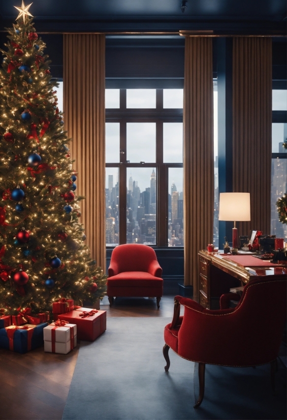 Christmas Tree, Furniture, Property, Interior Design, Architecture, Couch