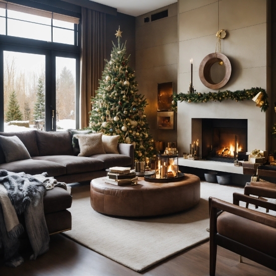 Christmas Tree, Furniture, Property, Plant, Couch, Lighting