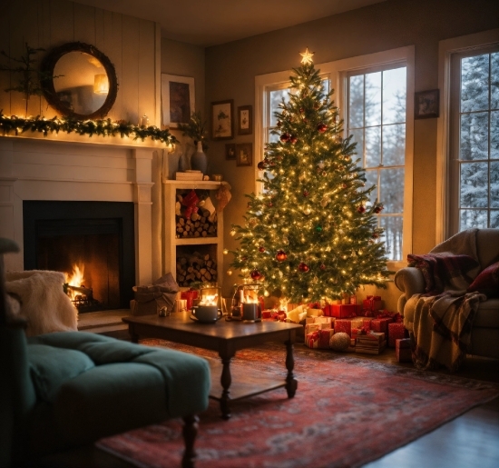 Christmas Tree, Furniture, Property, Plant, Couch, Window