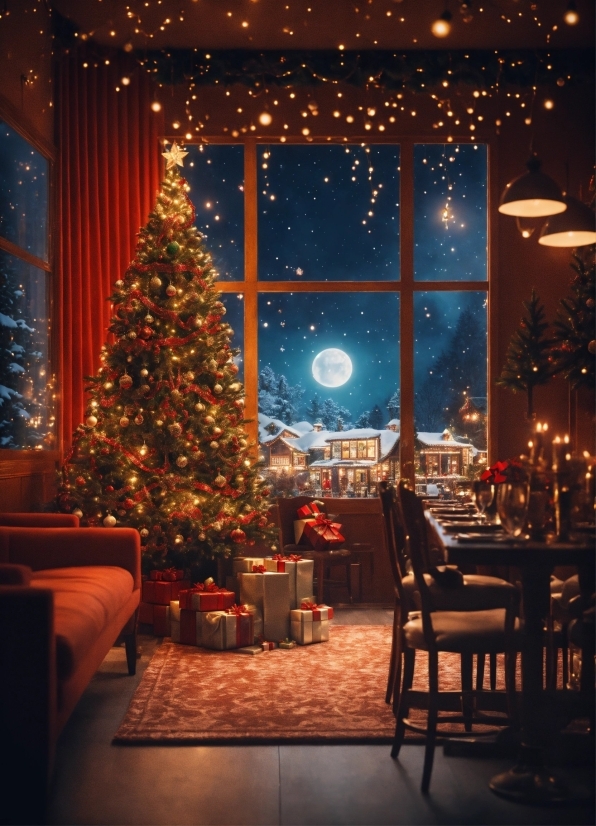 Christmas Tree, Furniture, Property, Plant, Light, Building