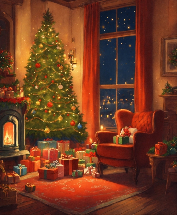 Christmas Tree, Furniture, Property, Plant, Light, Christmas Ornament