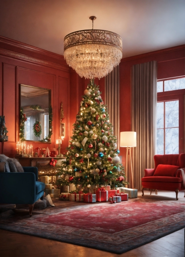 Christmas Tree, Furniture, Property, Plant, Window, Christmas Ornament