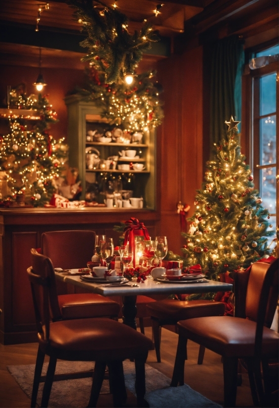 Christmas Tree, Furniture, Property, Table, Light, Chair