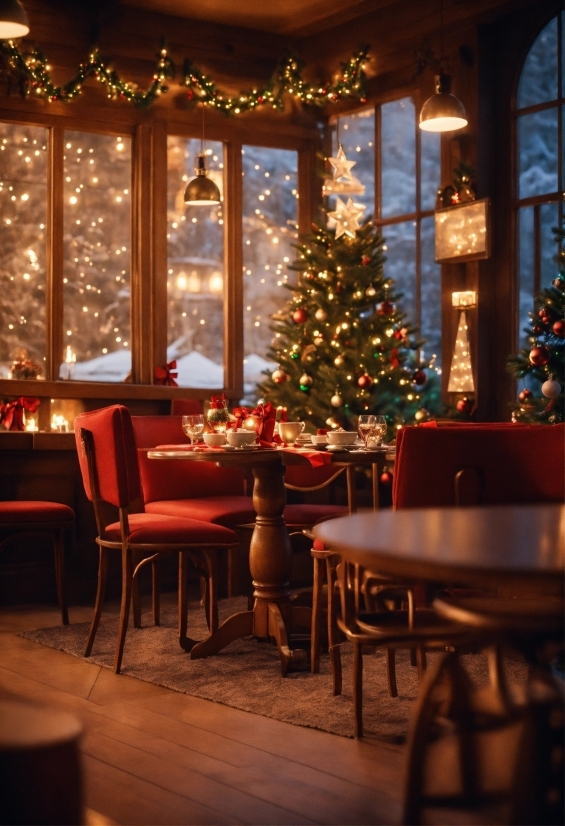 Christmas Tree, Furniture, Property, Table, Light, Chair