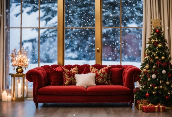 Christmas Tree, Furniture, Property, White, Couch, Light