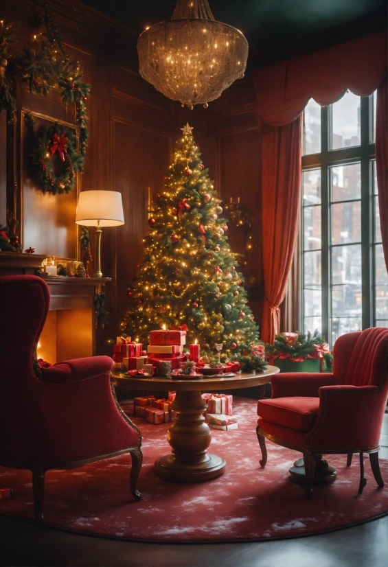 Christmas Tree, Furniture, Property, Window, Chair, Interior Design