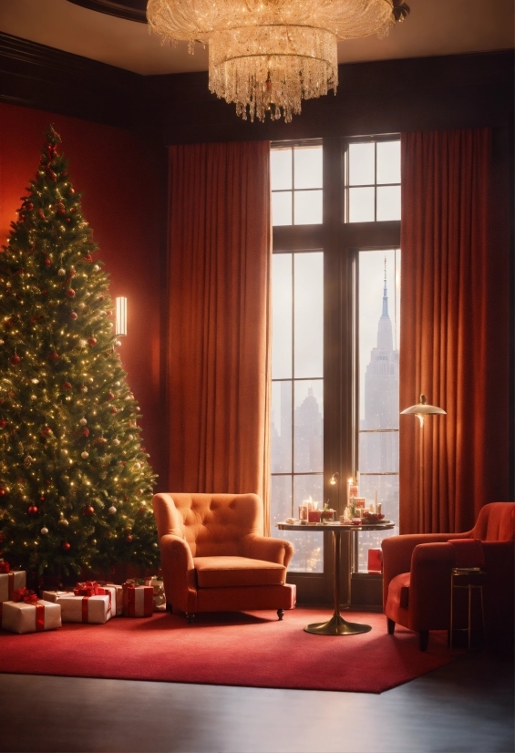 Christmas Tree, Furniture, Property, Window, Couch, Light
