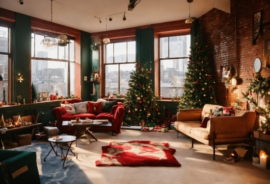 Christmas Tree, Furniture, Property, Window, Decoration, Table
