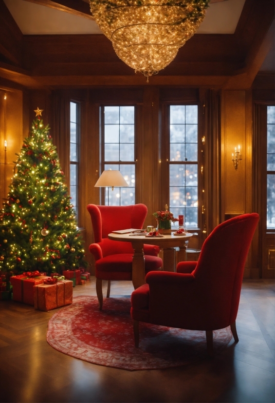 Christmas Tree, Furniture, Property, Window, Light, Table
