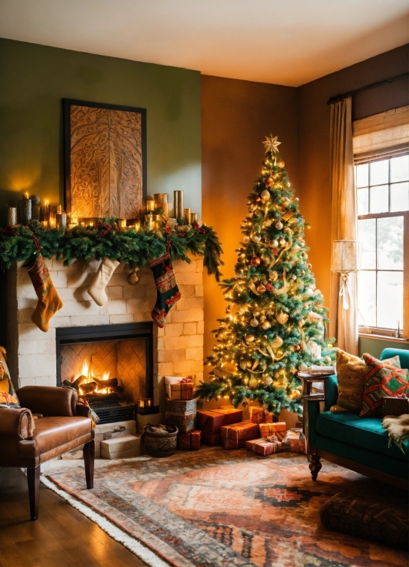 Christmas Tree, Furniture, Property, Window, Plant, Couch