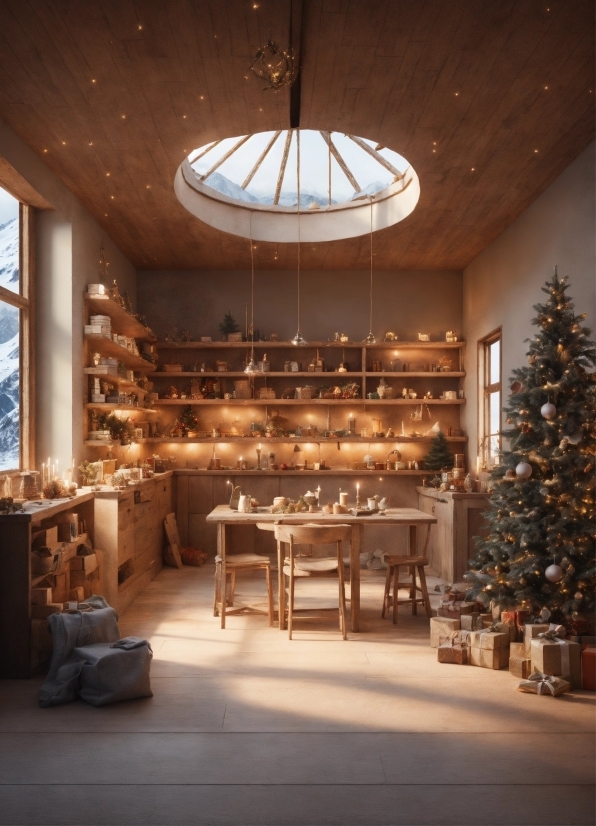 Christmas Tree, Furniture, Table, Interior Design, Wood, Decoration