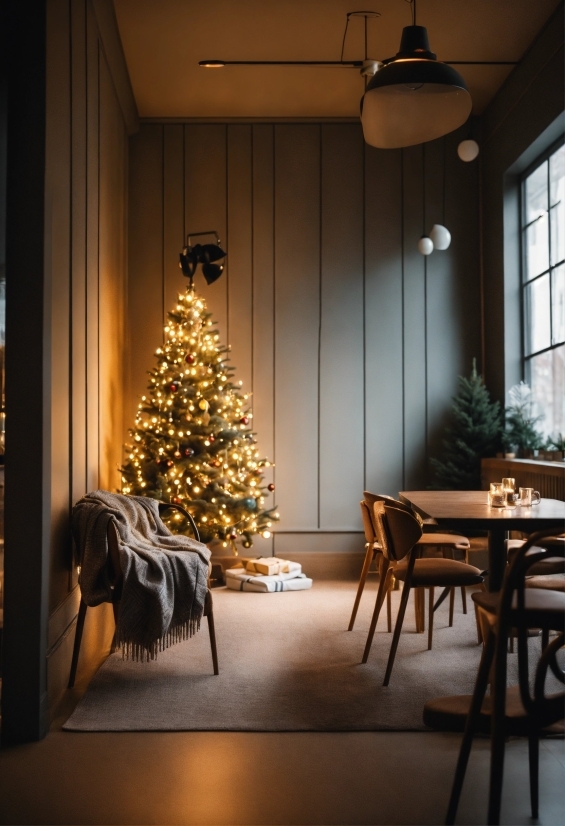 Christmas Tree, Furniture, Table, Window, Plant, Wood