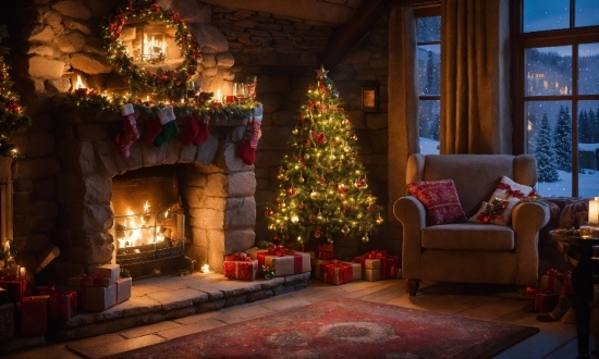 Christmas Tree, Furniture, Window, Decoration, Interior Design, Plant