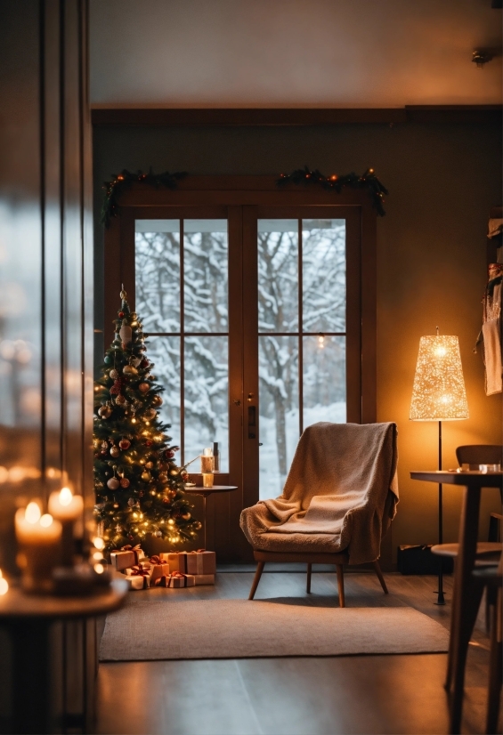 Christmas Tree, Furniture, Window, Light, Wood, Plant