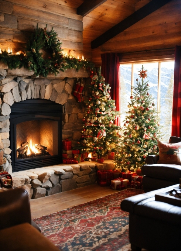 Christmas Tree, Furniture, Window, Plant, Wood, Interior Design