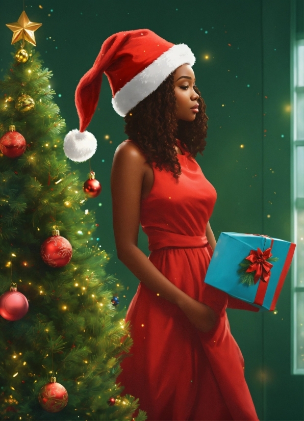 Christmas Tree, Green, Christmas Ornament, Dress, One-piece Garment, Human Body