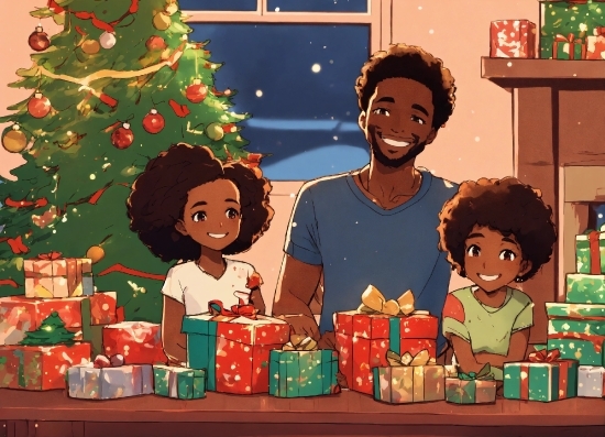 Christmas Tree, Green, Sharing, Cartoon, Happy, Tree