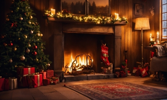 Christmas Tree, Interior Design, Hearth, Living Room, Wood, Heat