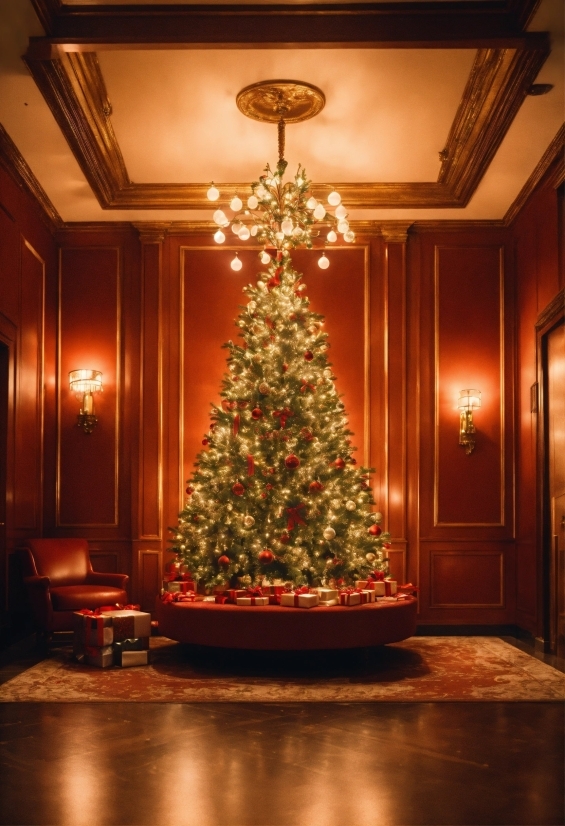 Christmas Tree, Light, Christmas Ornament, Interior Design, Amber, Wood