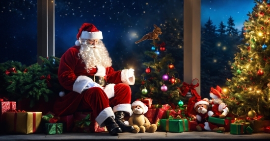 Christmas Tree, Light, Christmas Ornament, Santa Claus, Beard, Plant