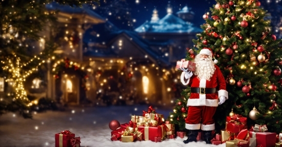 Christmas Tree, Light, Christmas Ornament, Snow, Santa Claus, Ornament