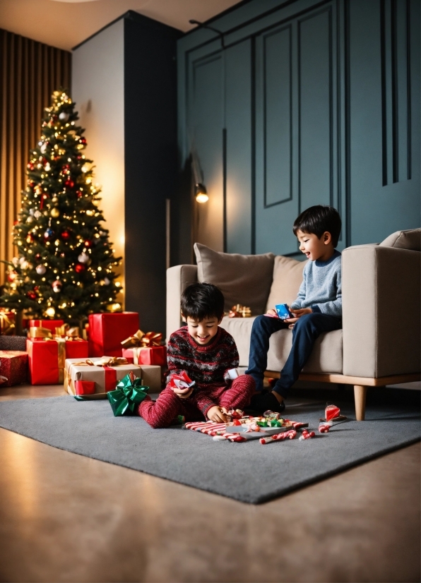 Christmas Tree, Light, Couch, Christmas Ornament, Lighting, Interior Design