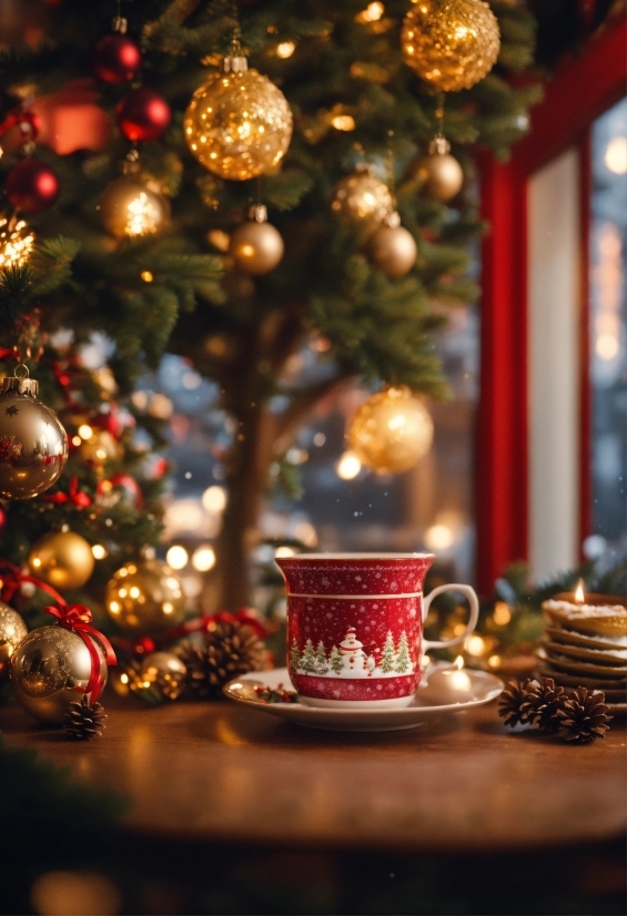 Christmas Tree, Light, Drinkware, Christmas Ornament, Tableware, Dishware
