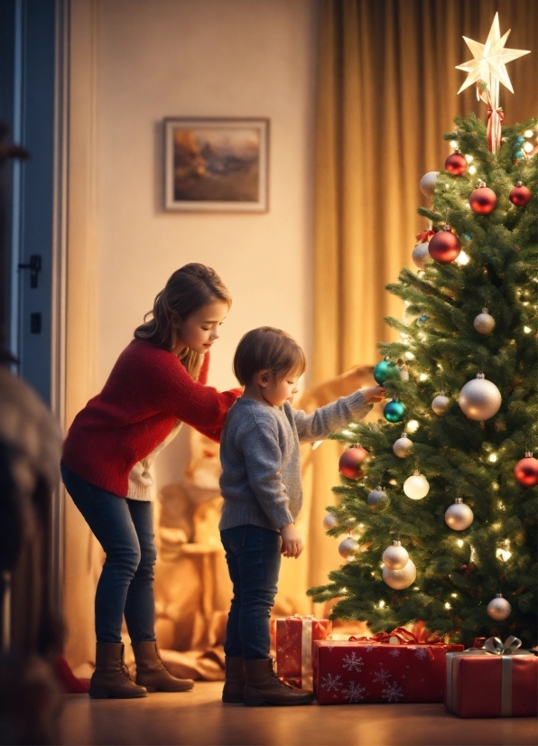 Christmas Tree, Light, Green, Christmas Ornament, Standing, Gesture