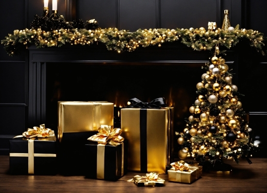 Christmas Tree, Light, Lighting, Decoration, Gold, Interior Design